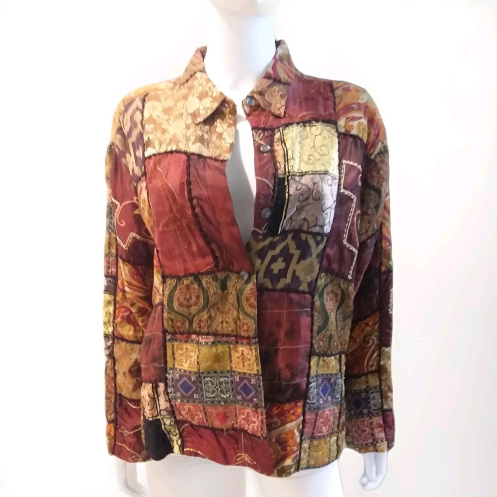 Chico's Jacket Size L or 2 Patchwork Light Fall Multicolored  Career Casual